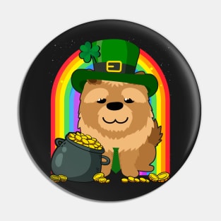 Chow Chow Rainbow Irish Clover St Patrick Day Dog Gift design Pin