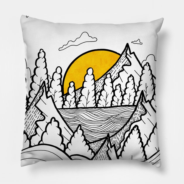 Sea river lake Pillow by Swadeillustrations