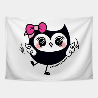 cute kawaii owl with pink ribbon and big bing bing eyes Tapestry