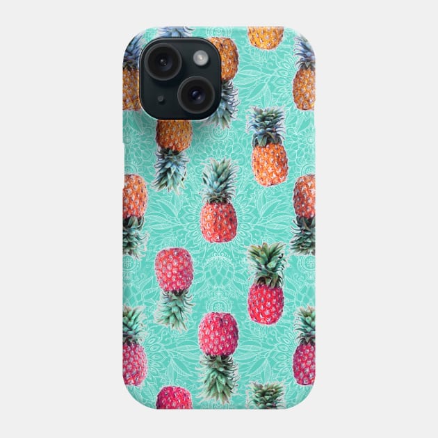 From Pineapple to Pink - tropical doodle pattern on mint Phone Case by micklyn