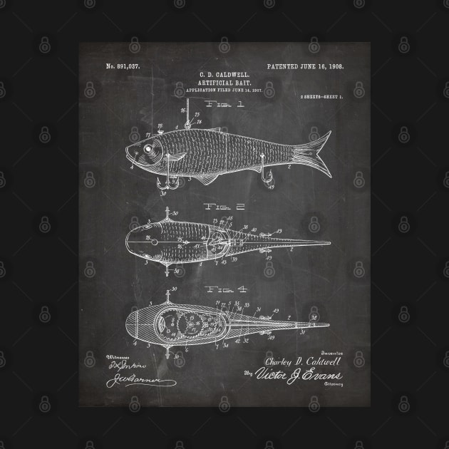 Fishing Lure Patent - Fisherman Outdoorsman Art - Black Chalkboard by patentpress