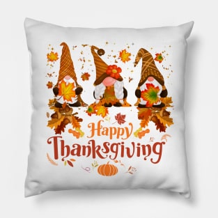 Happy Thanksgiving Gnomes Autumn Leaves Pillow