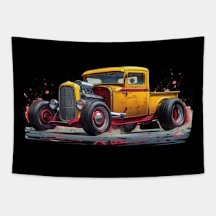 Yellow Hot Rod Truck Custom Classic Truck Retro Style Hot Rod Tapestry