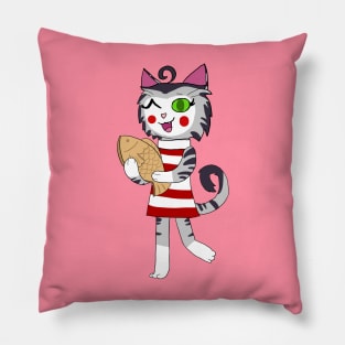 Chibi Cat w/ Taiyaki cake 1 Pillow