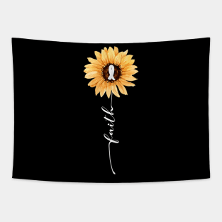 Faith Sunflower Gray Ribbon Brain Cancer Awareness Tapestry