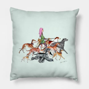 NEW!!!   Walking the Sighthounds. 4  PINK HAIR! Pillow
