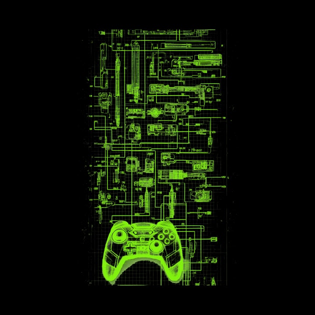 Neon Green Video Game Controller Blueprint by Trip Tank
