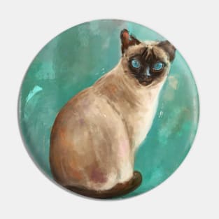 Contemporary Painting of a Gorgeous Siamese Cat with Blue Eyes Pin