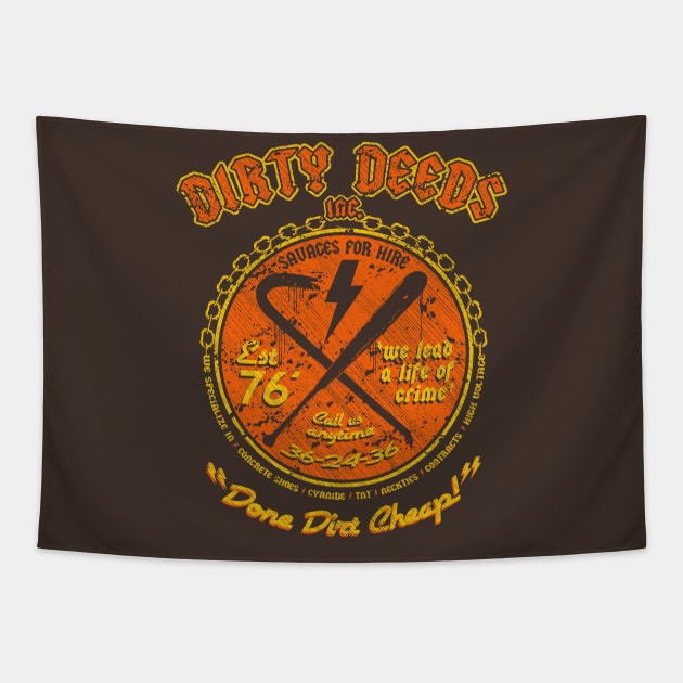 "DIRTY DEEDS" ORANGE YELLOW Tapestry by joeyjamesartworx