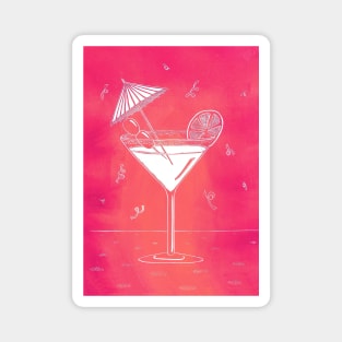 Pink Fizz Cocktail with Umbrella Linocut Magnet