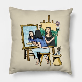 Mona Lisa Self Portrait Pillow