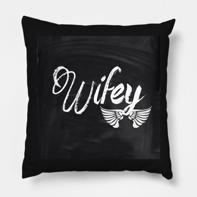 1980s chalkboard typography scripts honeymoon Mrs bride wifey Pillow by Tina