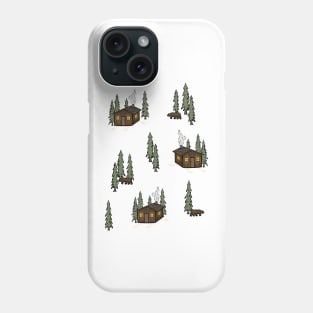 Cosy Cabin in the Woods with Bears Digital Pattern Illustration Phone Case