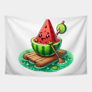 Watermelon Raft Adventure - Juicy Joyride on Citrus Waves Tapestry