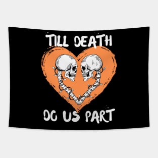 Till Death Do Us Part Skeleton/Skull Orange Heart Tapestry