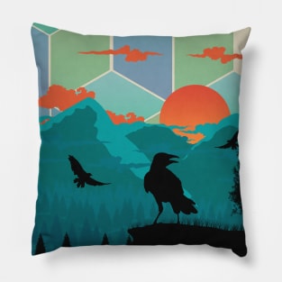 Raven Mountain Sunset Cube Sky Pillow