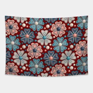 Floral Pattern On Maroon Background Tapestry