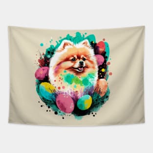 Pomeranian Easter Eggs Cute Dog Spring Painting Dog Lover Art Tapestry