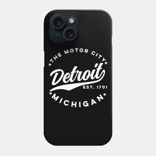 The Motor City Detroit (White Text) Phone Case by DetourShirts