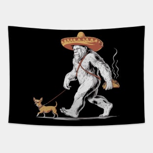 Bigfoot Sasquatch Taco Chihuahua Funny Cinco De Mayo Mexican Tapestry