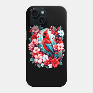Cute Northern Cardinal Surrounded by Vibrant Spring Flowers Phone Case