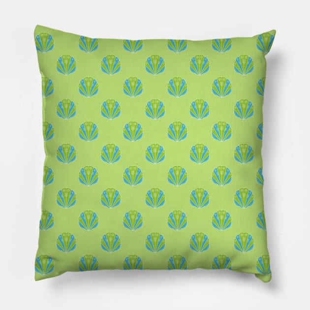 Trendy Green Blue Shell Pattern Pillow by jodotodesign