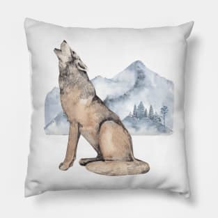 Watercolor Wolf howling Pillow