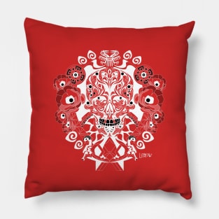 red rose crimson dawn ecopop tree of life catrina skull monster art Pillow