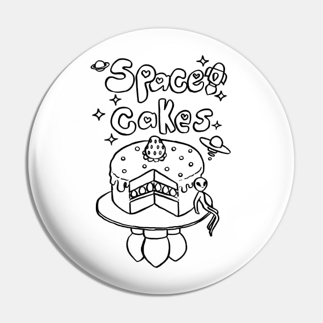 Space Cakes - Black Line Pin by saradaboru