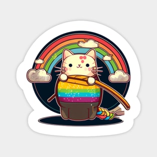 cat kawaii rainbow katana Magnet