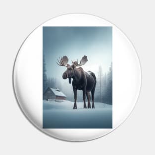 Nordic Winter Moose Minimalist Art Print Pin