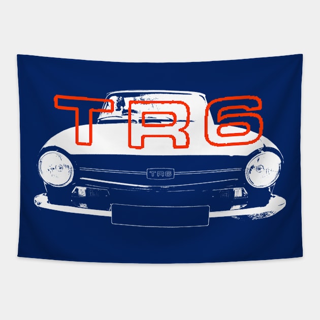 Triumph TR6 1970s classic British sports car monoblock white with logo Tapestry by soitwouldseem