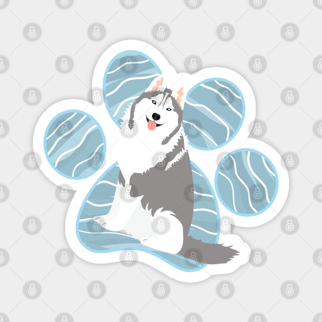 Siberian Husky and Paw Print Magnet by LulululuPainting