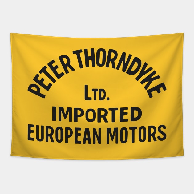 Peter Thorndyke - European Motors (Black on Yellow) Tapestry by jepegdesign