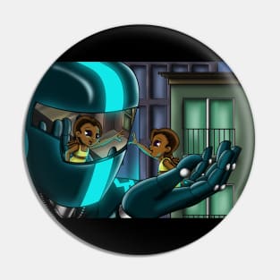 African American Girl and Robot Pin