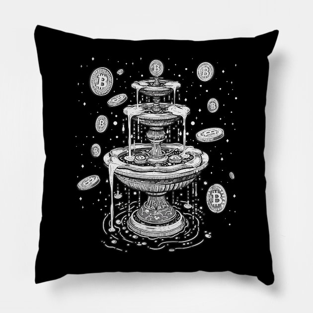 Cryptocurrency. Bitcoin fountain Pillow by DragonDream