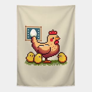 Mommy hen with chicks | Pixel art Tapestry