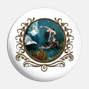 Wonderful steampunk mermaid in the deep ocean Pin