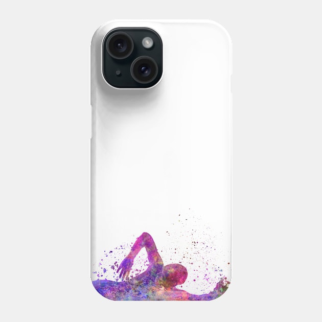 Swimmer in watercolor Phone Case by PaulrommerArt