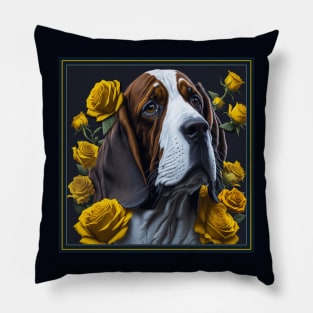 Basset Hound yellow roses 2 Pillow