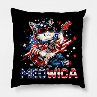 Meowica 4th of July Cat American Flag Cat Funny 4th of July Pillow