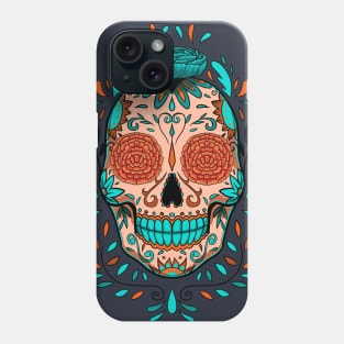 mexican sugar skull with flowers Phone Case