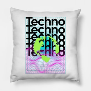 TECHNO  - Grid Globe (Black/lime/pink/blue) Pillow