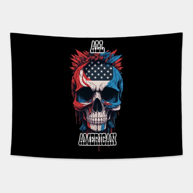 All American 4th of July Skull with the American Flag Tapestry by LittleBearBlue