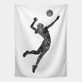 Volleyball player girl black and white Tapestry