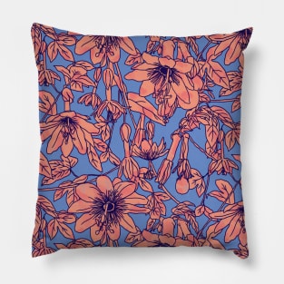 Purple and Coral Passion Fruit Flowers Pillow