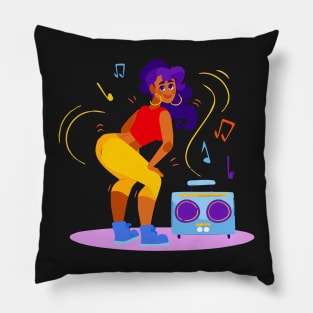 Girl dancing on loud music Pillow