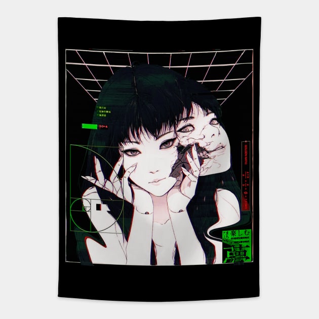 Cyberpunk Girl Vaporwave Futuristic Style Tapestry by OWLvision33