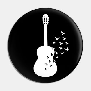 Classical Guitar Silhouette Turning Into Birds Pin