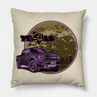 Texas-Style Ford Truck beach scene purple and camouflage colors Pillow